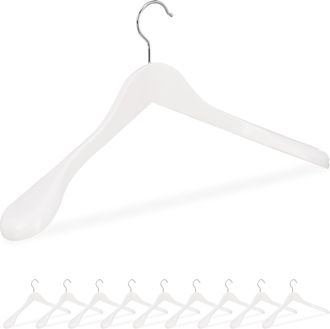 Relaxdays Relaxdays Pack De 10 Perchas Traje Anchas, Para Chaquetas, Abrigos O Vestidos, De Madera, 45 Cm De Ancho, Blanco