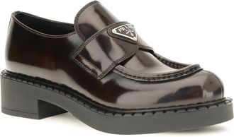 Prada Womens Leather Logo Loafers Bruciato