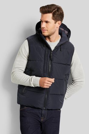 Bugatti Steppweste BUGATTI, Herren, Gr. 56, blau (marine), 100% Polyester, unifarben, regular fit, ohne Ausschnitt, Westen Steppweste, mit abtrennbarer Kapuze