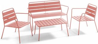 Oviala Sala de jard&iacute;n de 4 plazas y 1 mesa baja de acero arcilla