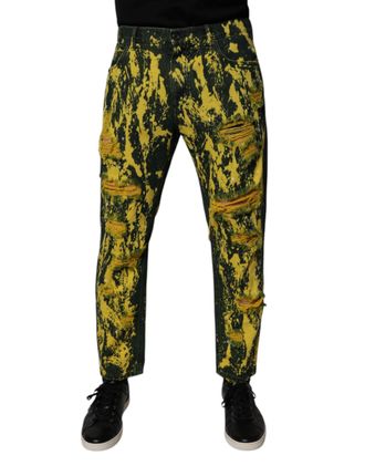 Dolce & Gabbana Black Yellow Tie Dye Tattered Skinny Men Denim Jeans Cotton Clothing