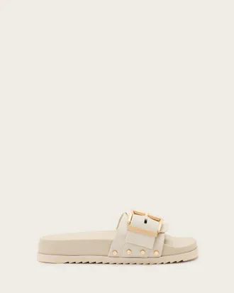 AllSaints Ellie Studded Buckle Leather Sliders