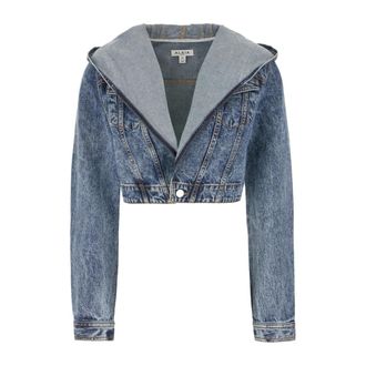 Alaia Denim Jackets, female, Blue, Size: XS Hooded Cropped Denim Jacket