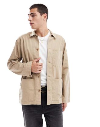 Polo Ralph Lauren Camicia giacca in twill color cuoio con colletto a rever-Marrone
