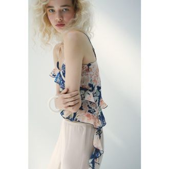 H&M Flounced Strappy Top in Navy Blue/floral at Nordstrom, Size X-Small