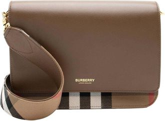 Burberry Beige Leather House Check Mackford Crossbody (Authentic Pre-Loved)