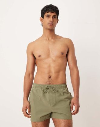 Calvin Klein Pantaloncini da bagno kaki con coulisse e logo laterale-Verde