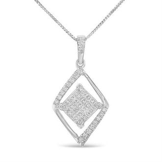 House of Brilliance 10k White Gold 1/3 Cttw Diamond Double Triangle 18 Pendant Necklace at Nordstrom