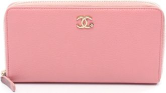 Chanel Pink Leather Long Wallet (Bi-Fold) (Pre-Owned)