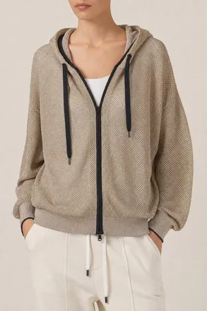 Brunello Cucinelli WomenS Beige Mesh Zip Hoodie, Size XS