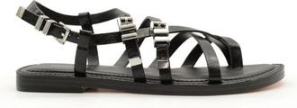 Michael Kors Platte sandalen met metallic details - Dames - Sandalen - Zwart - 39 1/2 EU - Leer - Schoenen