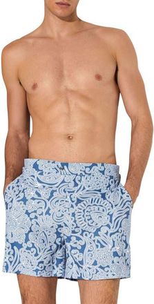 Reiss Fallow Floral Side Adjuster Swim Trunks in Airforce Blue at Nordstrom, Size Xx-Large