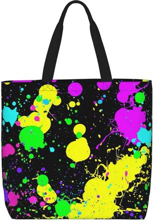 Generic Women Handbag Glow In Dark Splatter Neon Ladies Shopping Shoulder Bag Folding Reusable Shoulder Bags, For Daily, Holiday, Gym, Birthday, Christmas