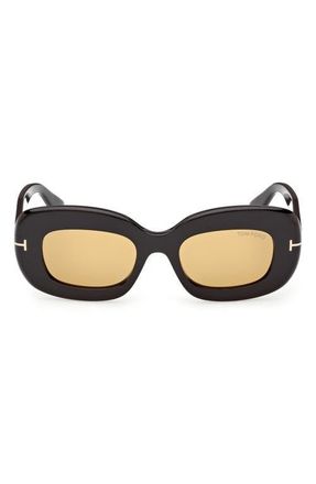 Tom Ford Islay 50mm Small Rectangular Sunglasses in Shiny Black /Vicuna Lens at Nordstrom