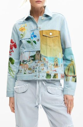 Desigual Amalfi Denim Trucker Jacket in Medium Blue at Nordstrom, Size X-Small