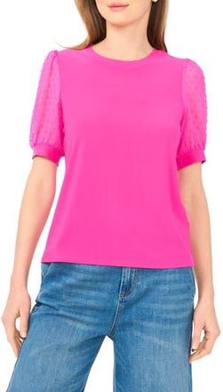 CeCe by Cynthia Steffe Clip Dot Puff Sleeve Top in Fiercely Fuchsia at Nordstrom Rack, Size X-Large
