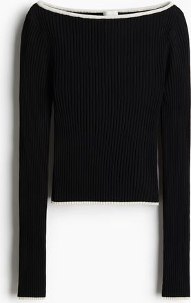 H&M Geripptes Shirt mit U-Boot-Ausschnitt - Schwarz