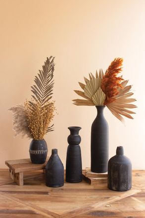 Kalalou Set Of Five Modern Black Clay Vases