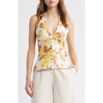 Faithfull The Brand Marie Linen Halter Top in Midsummer Floral at Nordstrom Rack, Size X-Large