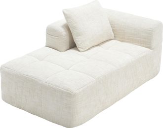 STILVORA Tumbona Chaise Longue 1 Plaza Con Coj&iacute;n Y Bolsillos Laterales, Confort Suave, En Chenilla Beige