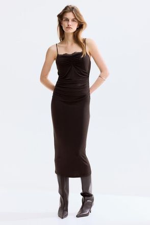 H&M Lace-trimmed Jersey Dress in Dark Brown at Nordstrom, Size X-Small