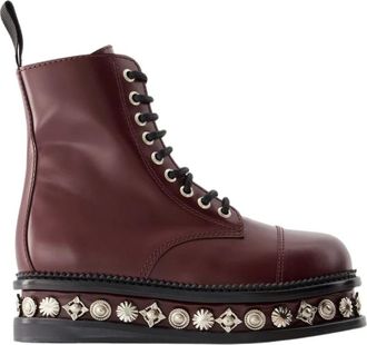 Toga Archives Lace-up Boots, female, Red, Size: 5 1/2 US Bordeaux Leather Boots - Round Toe