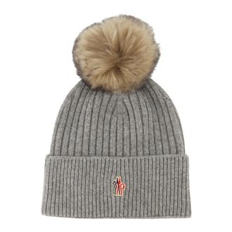 Moncler Cashmere Muts met Pompon - Dames - Hoeden - Grijs - ONE Size - Wol - Accessoires