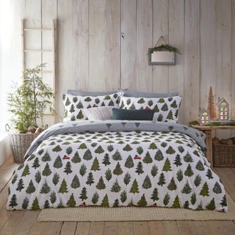 furn. Evergreen Brushed Cotton Duvet Cover Set - Green - Size Super King