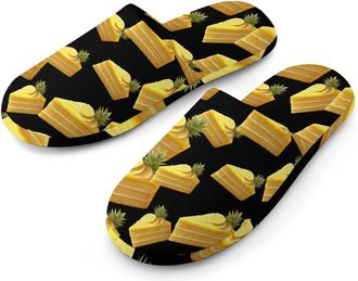 Generic Yellow Pineapple Cake Mens Cozy Memory Foam Slippers Warm Cotton House Shoes Comfy Slipper for Indoor Outdoor