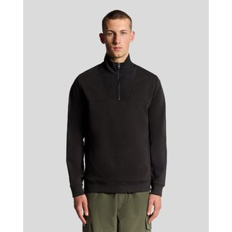 Lyle & Scott Mens and Panelled Hybrid Quarter Zip in Black Polycotton - Size X-Large