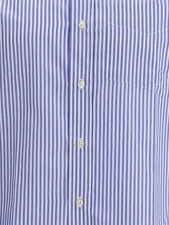 Deperlu Mens Shirt Striped Cotton Blue