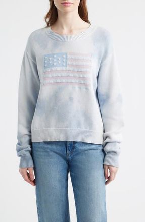 LoveShackFancy Ty Lace Flag Detail Cotton Sweater in Selvedge Sky at Nordstrom, Size Xx-Small