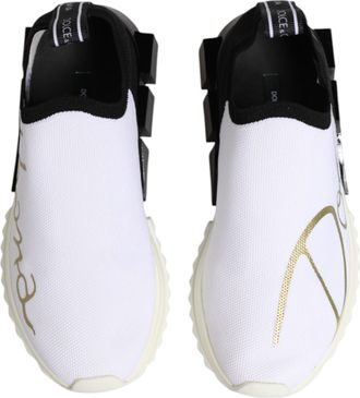 Dolce & Gabbana Womens White Black Low Top Sorrento Sneakers Shoes And Polyester Viscose Pu Elastane