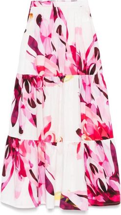 AMOTEA Bloemenprint Fuchsia Roze Rok - Dames - Maxi Rokken - Veelkleurig - XS - Rokken