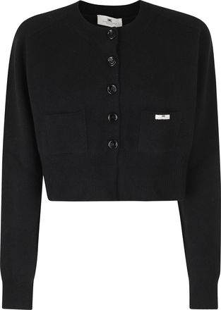 Elisabetta Franchi Black Tricot Cropped Wool-Blend Cardigan