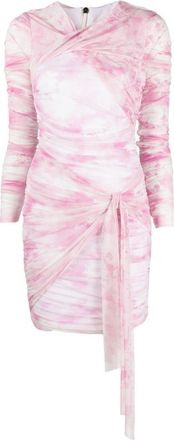 Msgm tie-dye ruched short dress - women - Elastane/Elastane - 38 - Pink