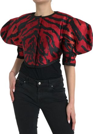 Dolce & Gabbana Womens Black Red Patterned Cropped Coat Jacket And Clothing