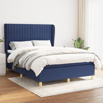 vidaXL Cama Box Spring Con Colch&oacute;n Tela Azul 140x200 Cm Vidaxl