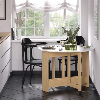 Vicco Mesa De Comedor Rondo, Oro Potencia Roble/blanco, 100 X 100 Cm Plegable