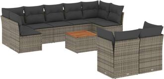 vidaXL Set De Sof&aacute;s De Jard&iacute;n 10 Pzas Con Cojines Rat&aacute;n Sint&eacute;tico Gris Vidaxl