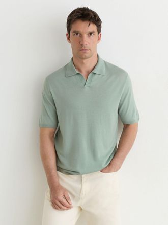 Reiss Soft Sage Green Pigment-dyed Merino Wool Open-collar Polo Shirt, Xxl