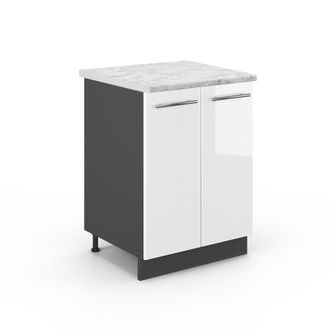 Vicco Mueble Bajo De Cocina Fame-line, Blanco Alto Brillo, 60 Cm, Et M&aacute;rmol, Vicco