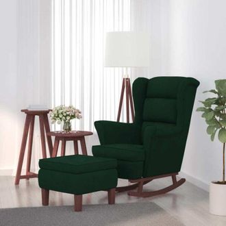 vidaXL Vidaxl - Sill&oacute;n Mecedora Patas Madera Y Taburete Terciopelo Verde Oscuro