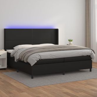 vidaXL Vidaxl - Cama Box Spring Colch&oacute;n Y Led Cuero Sint&eacute;tico Negro 200x200 Cm