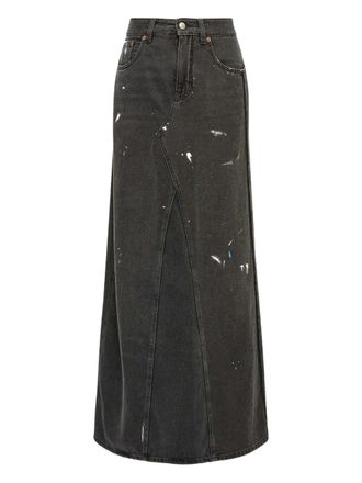Maison Margiela paint-splatter denim skirt - women - Cotton - 38 - Black