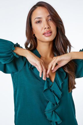 Roman Satin Ruffle Neck Blouse