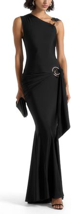Mani&egrave;re De Voir Rania Asymmetric Draped Midaxi Dress in Black at Nordstrom, Size 10