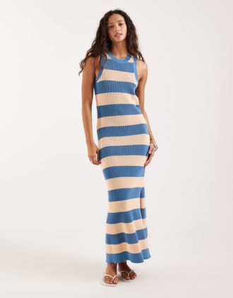 Lacoste Vestito lungo da mare a righe blu e pesca-Multicolore
