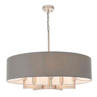 Loops Matt Nickel Multi Arm Ceiling Pendant Light & Grey Shade 5 Bulb Hanging Fitting in Metallics