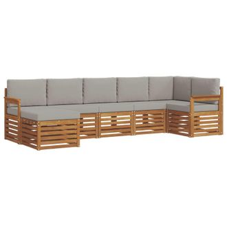 vidaXL Conjunto De Sof&aacute; Seccional Con Coj&iacute;n 7 Pcs Gris Natural Y Claro Vidaxl